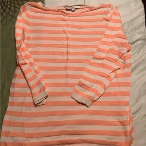 Loft coral stripe three quarter sleeve top